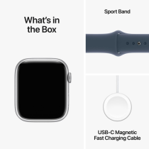 Apple Watch Series 9 GPS 45mm Silver Aluminium Case with Storm Blue Sport Band M/L